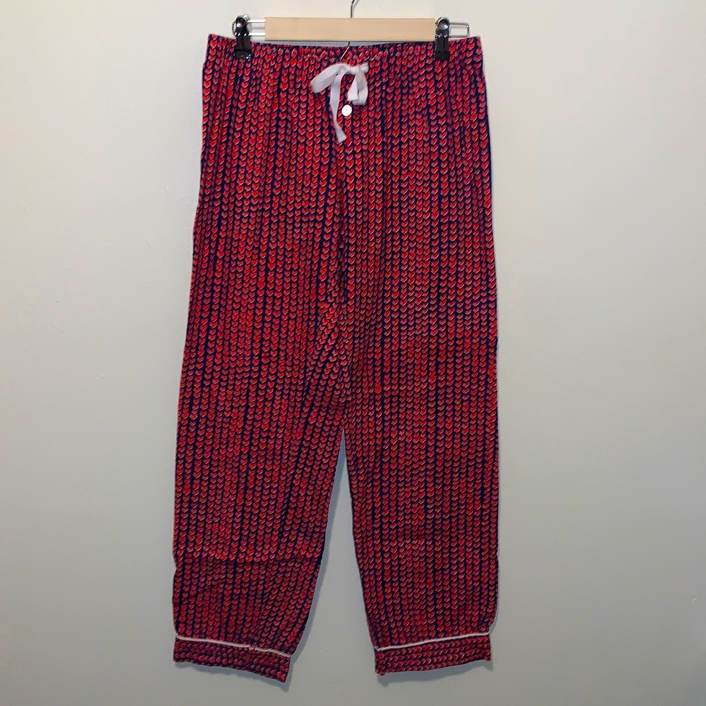 Gap Body Heart Print Flannel Cotton Pajama Lounge Pants Blue Red Small